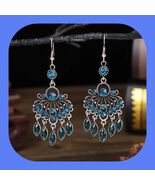 New Exquisite Bohemian Chandelier Peacock Drop Style Earrings - Teal Blue - $7.00