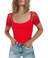 CRIPOM Red Mesh Square Neck Lace Bodysuit Women&#39;s Size S - $329.75 MXN