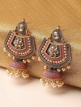 Pink Bollywood Gold Plated Pearl Traditional Ethnic Indian Jhumka Earrings Set - £16.83 GBP