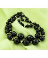 Vintage 50s Black Lucite 2 Strand Rhinestone Rondel Beads Adjustable Nec... - $44.95