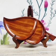 Mahogany Wood 14&quot; LEAF Divided Platter Serving Tray Wooden Caribcraft Monkeypod - £12.06 GBP