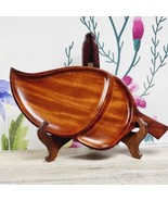Mahogany Wood 14&quot; LEAF Divided Platter Serving Tray Wooden Caribcraft Mo... - £11.79 GBP