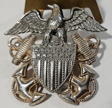 Vtg US Navy Gemsco Eagle Anchor Cap Badge - Hat Metal 2 3/8 Inch. - £10.99 GBP