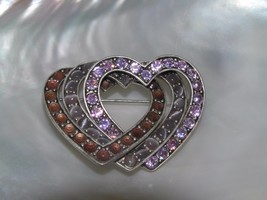 Estate LC Signed Triples Interlocking Silvertone Heart w Shades of Purple Rhines - £9.80 GBP