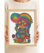 ? Hippie Gnome Cross Stitch Pattern | Rainbow Peace Gnome with Dandelion - $91.64 MXN