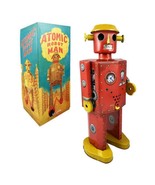 ATOMIC MAN ROBOT 11.5&quot; XL Large Red Wind Up Tin Toy Collectible Saint Jo... - £39.92 GBP