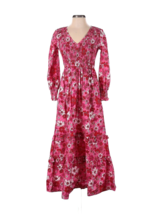 Nwt Pink City Prints Isabel V-neck In 70s Strawberry Floral Cotton Midi Dress Xs - £118.55 GBP