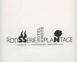 Rotisserie Plantage Menu Hotel Knote Sindelfingen Germany  - £14.19 GBP