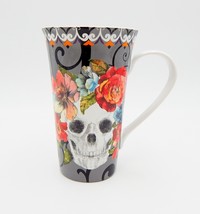 222 Fifth Marbella Skull Floral on Gray Tall 16 Oz Latte Coffee Mug - £19.92 GBP