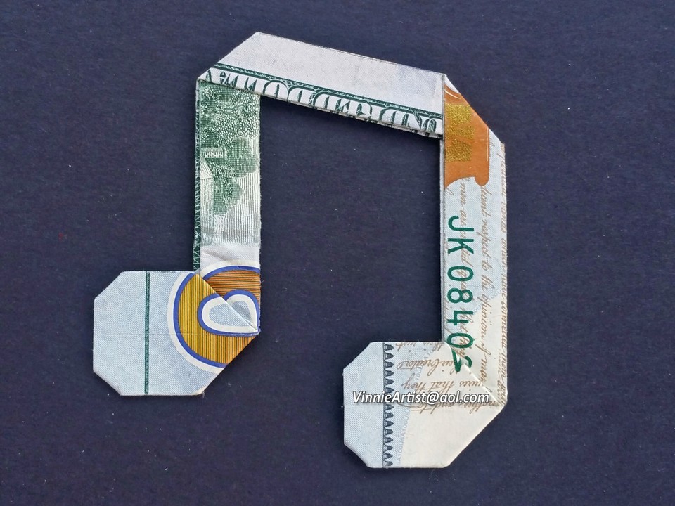 MUSIC NOTE Dollar Origami Made w/ REAL MONEY Handmade Symbol Cash Art Gi... - $27.00+