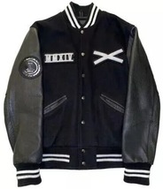  Black Wool Varsity Jacket with Leather Sleeves  - $2,397.51 MXN+