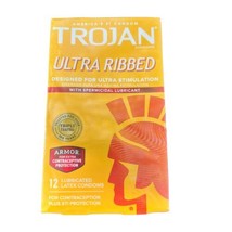 Trojan Ultra Ribbed Spermicidal Lubricated Latex Condoms 12 count Exp 07/2024 - $5.00