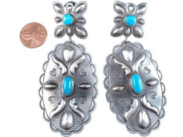 Navajo sterling/ Sleeping Beauty turquoise large concho earrings - £209.65 GBP