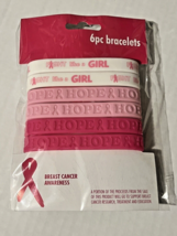 Breast Cancer Awareness PINK RIBBON 6pc Stretch Bracelets NEW. Fight Like A Girl - £8.29 GBP