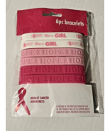 Breast Cancer Awareness PINK RIBBON 6pc Stretch Bracelets NEW. Fight Lik... - £8.30 GBP