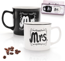 Mr and Mrs Mugs 2 Pack, 13 OZ Ceramic Campfire Coffee Mugs, Novelty Couples Cup - £22.98 GBP