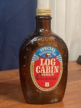 Log Cabin Syrup Flask Bicentennial Amber Glass Bottle 24 oz 1776 - 1976 Vintage - £9.58 GBP