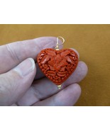 (J-28) Red heart CINNABAR handmade wood lacquer flower wired Pendant nec... - $299.89 MXN