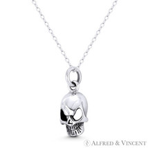 Skull Skeleton Head Halloween Charm 23mm Pendant in Oxidized 925 Sterling Silver - £15.93 GBP+