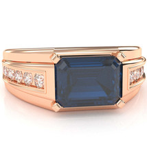 Men&#39;s Lab-Created Sapphire Diamond Channel Ring In Solid 14k Rose Gold - £678.52 GBP