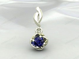 Blue Sapphire Round Gemstone 925 Sterling Silver Handmade Pendant Necklace - $34.65+