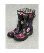 Joules Molly Welly Rain Boots Black/Floral Print Size 10 EUC! - £35.37 GBP