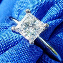 Earth mined Diamond CERTIFIED Princess cut Soiltaire Engagement Ring 14K GOLD - $6,455.25