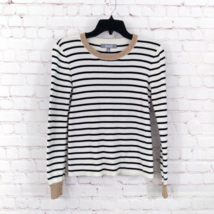 Marled Sweater Womens XS White Black Striped Crew Neck Gold Trim Pullove... - $24.99