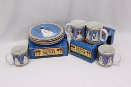 Sakura Snowman 1998 Salad Plates Mugs Christmas Debbie Mumm 8&quot; Set of 12... - $486.75 MXN