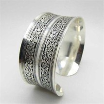 New Arrival Women Vintage Bracelets Wide Lucky Flower Printing Tibet Silver Plat - £9.32 GBP