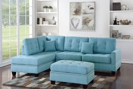 Albi Blue 3-Piece Sectional Sofa Set with Ottoman Covers in Blue Polyfiber - £816.83 GBP