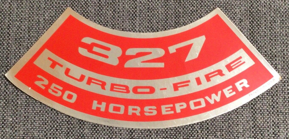 Primary image for NOS Chevrolet 327 Turbo Fire 250 HP Air Cleaner Top Lid Decal Sticker New 899A