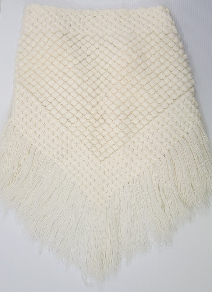 Vintage Boho Crotchet Style White Triangle Shoulder Shawl Fringed Scarf Wrap Item image 9