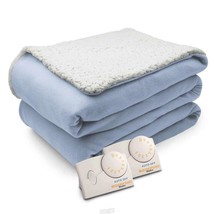 Biddeford Comfort Knit Natural Sherpa Electric Heated Blanket QUEEN Parade Blue - $66.49