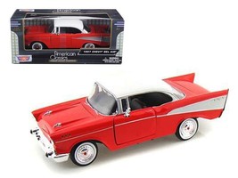 1957 Chevrolet Bel Air Red with White Top 1/24 Diecast Model Car by Motormax - $39.28