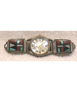 Zuni Sterling Silver HE Cellicion Watchband TIPS -Inlay mosaic of Turquo... - £33.61 GBP