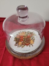 Vintage Goodwood Genuine Teak Wood Cheese Board Tray with Glass Dome Cloche Lid - £18.69 GBP