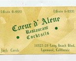 Coeur d&#39;Alene Restaurant Card Long Beach Blvd Lynwood California 1950&#39;s - £9.49 GBP