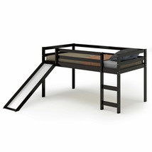 Twin Size Loft Bed With Slide Wood Low Sturdy Loft Bed For Kids Bedroom Espresso - £312.83 GBP