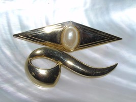 Estate Lot of 2 Long Simple Goldtone Swirl Stretched Trapezoid w Faux Mabe Cream - £8.30 GBP