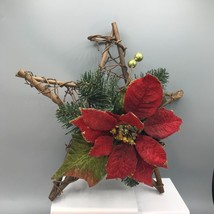Rustic Twig and Vine Star with Faux Poinsettia and Pine, Christmas Holid... - £28.00 GBP