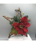 Rustic Twig and Vine Star with Faux Poinsettia and Pine, Christmas Holid... - £28.12 GBP