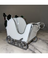 Leaded Stained Glass Sleigh Holiday Candle Holder Holly Candy Dish Plant... - €51,70 EUR