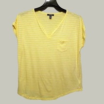 Ralph Lauren Chaps Womens Shirt Large V neck Yellow Striped Cup Sleeve Pocket - £9.44 GBP