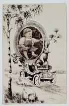 RPPC Easter Bunny Driving Automobile Child in Egg c1915 Real Photo Postcard V4 - $19.95