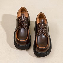 Lace-up retro Brown versatilenew shoes leather brown college style small leather - £72.74 GBP
