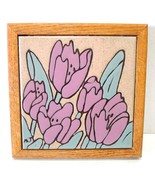 Vintage Mary Jane Balok Framed Pink Tulips Trivet Tile Art label intact - £39.56 GBP