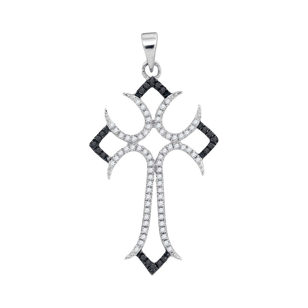Primary image for 10k White Gold Round Black Color Enhanced Diamond Cross Fashion Pendant 1/4 Ctw