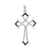 10k White Gold Round Black Color Enhanced Diamond Cross Fashion Pendant 1/4 Ctw - $240.00