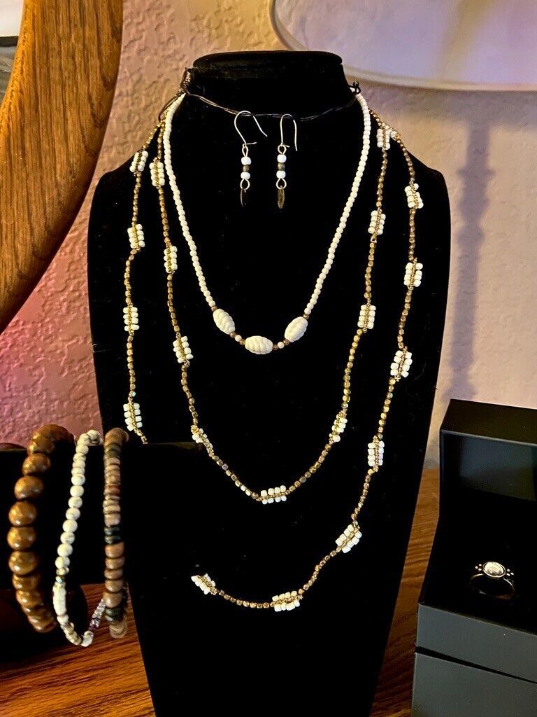Primary image for Blended Brown/White Seed Bead Double Necklace Set, Unsigned